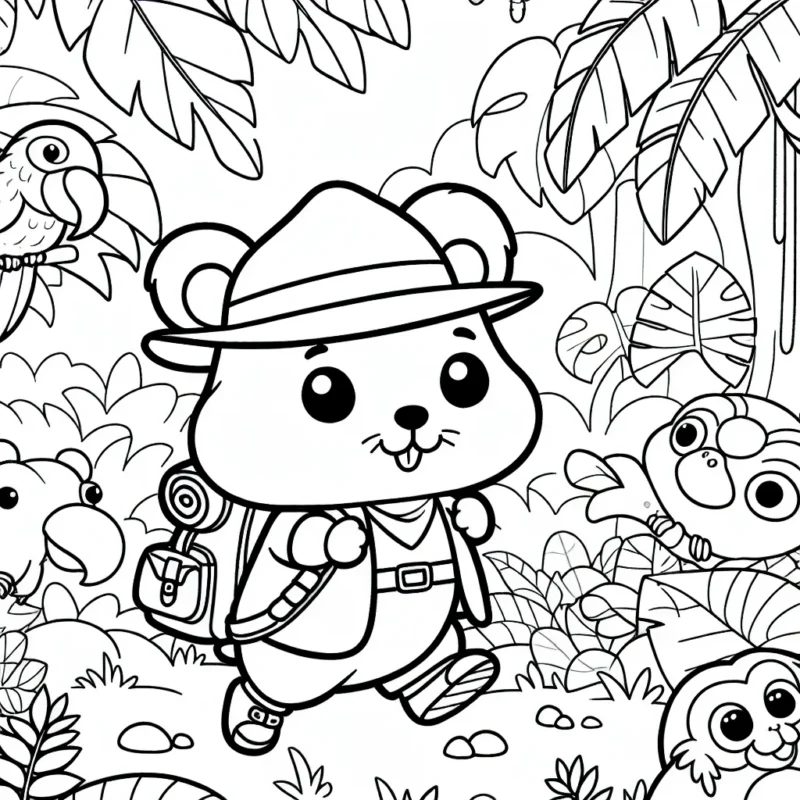 Imagine un charmant petit hamster en explorateur qui traverse une jungle dense. Dans sa scène d’aventure, aussi y aura des animaux exotiques comme des singes, des perroquets et des serpents. Et n'oublie pas le détail de son sac à dos et de sa casquette d'explorateur.