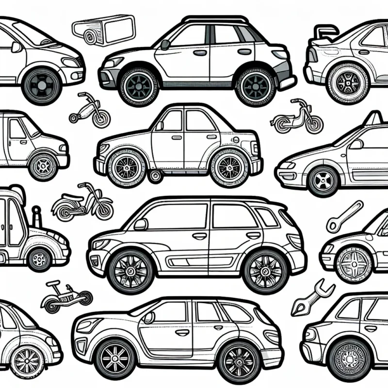 Des voitures de différentes marques ont été divisées en plusieurs zones. Coloriez chaque zone selon vos préférences pour donner à chaque voiture une apparence unique.