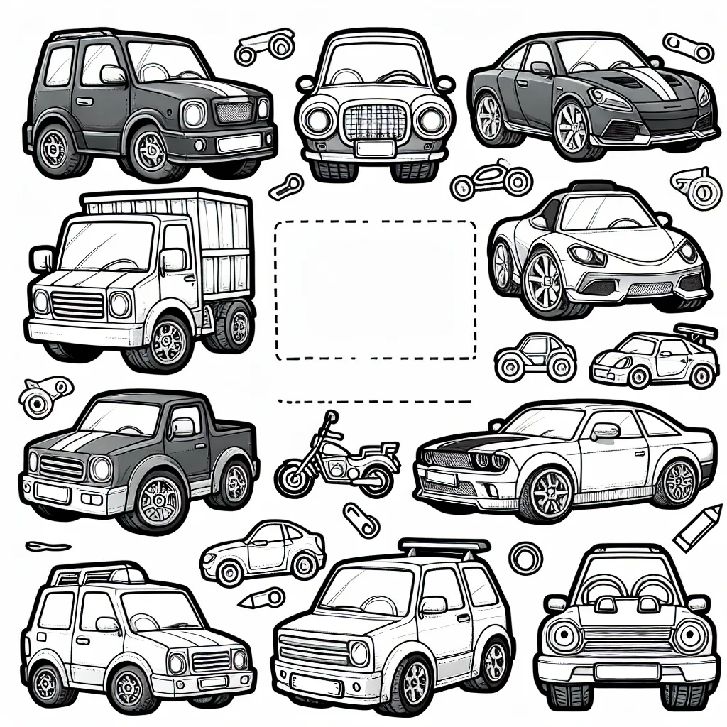 Un assortiment de voitures de différentes marques pour colorier