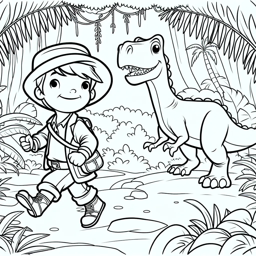 Un petit garçon qui brave une jungle secrète avec son meilleur ami dinosaure