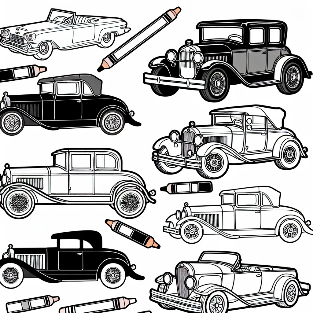 Dessine une collection de voitures classiques de différentes marques!