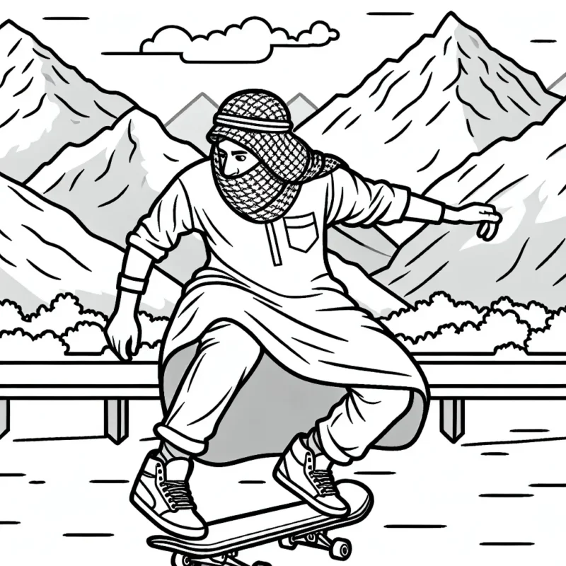 Un skateur professionnel exécutant un trick en plein air avec des montagnes en arrière-plan