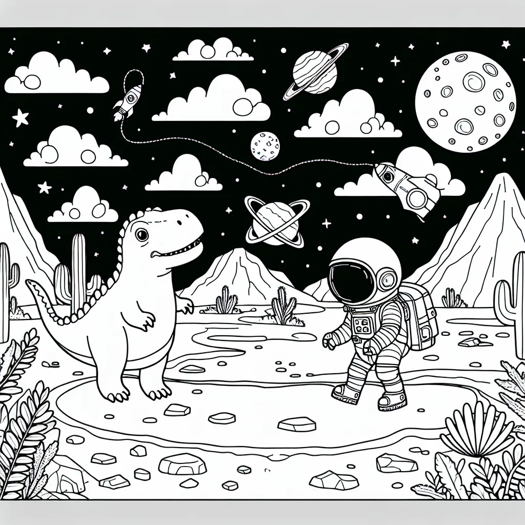 Un scénario fantastique avec des dinosaures et des astronautes