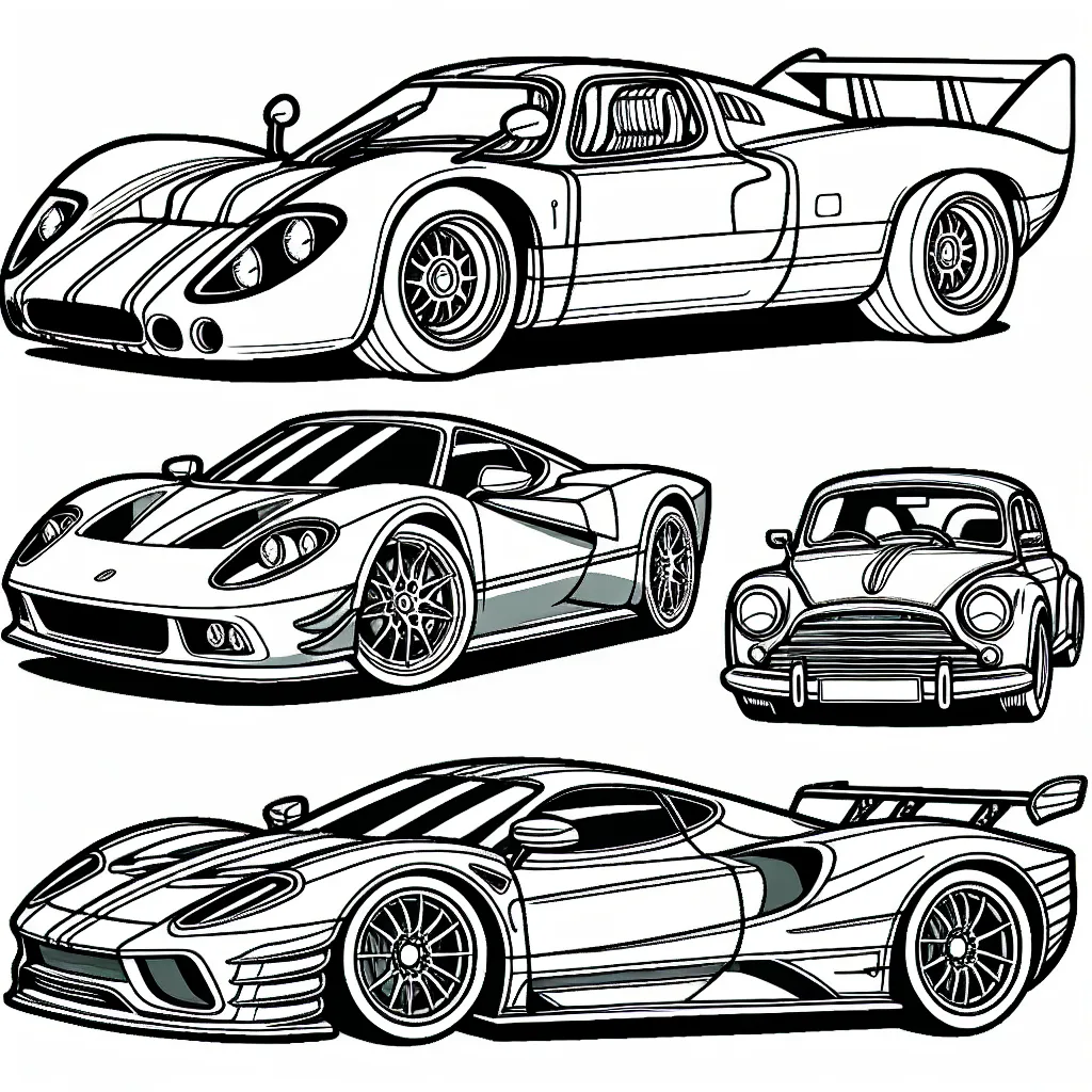 Dessine une parade de voitures célèbres par marque. Commence par la légendaire Ferrari rouge, puis la géniale Bugatti bleue. Ne manque pas l'éblouissante Lamborghini jaune et termine par l'élégante Porsche verte. Amuse-toi à ajouter des détails et des couleurs à chaque voiture pour leur donner vie !