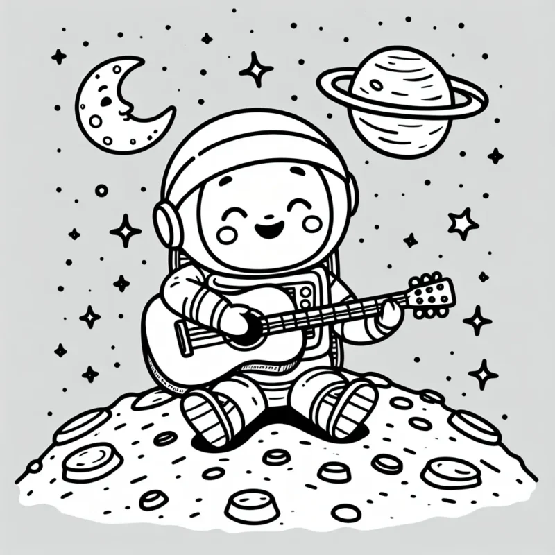 Un astronaute joue de la guitare sur la lune