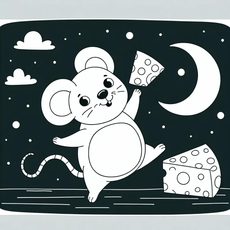 Une souris géante danse avec des fromages à la lune