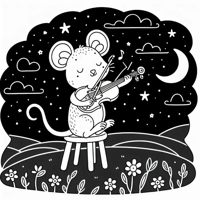 Une souris musicienne jouant du violon sous une nuit étoilée