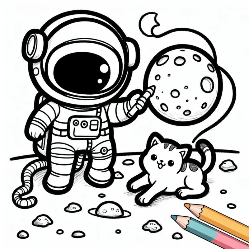 Un astronaute en apesanteur joue avec son chaton sur la lune