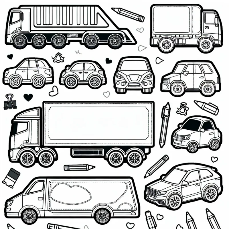 Créer un coloriage présentant plusieurs marques de voitures différentes