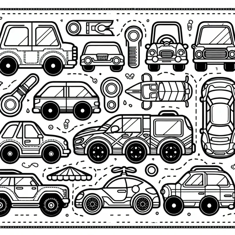 Dessine et colore des voitures uniques de différentes marques comme Ferrari, BMW, Audi et Peugeot. Les détails et les modèles sont inclus pour chaque marque de voiture.