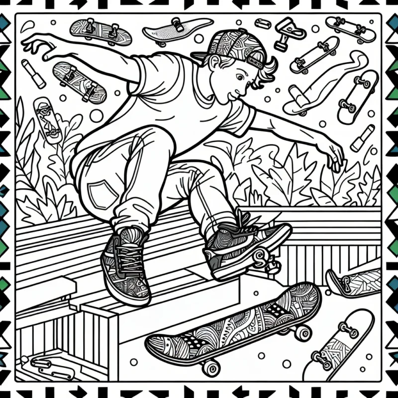 Un parcours de skateboarder professionnel se défoulant dans un terrain de skate avec des cascades incroyables et divers équipements sportifs.