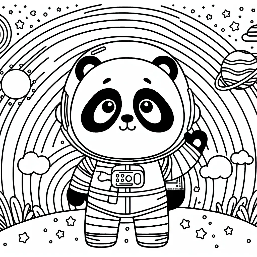 Un panda astronaute qui explore une galaxie arc-en-ciel