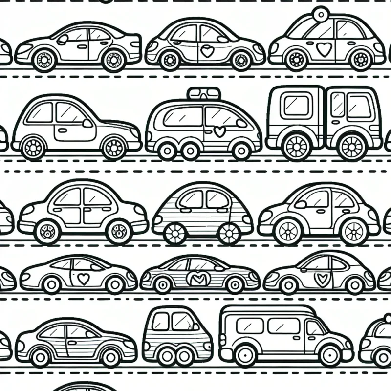 Des voitures de différentes marques sont alignées pour une parader. Dessinez et coloriez chaque voiture en détaillant les logos de chaque marque.