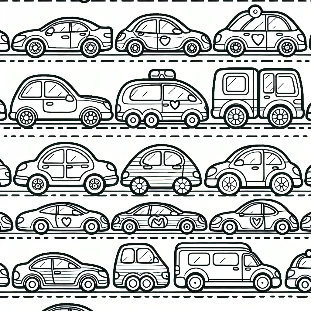 Des voitures de différentes marques sont alignées pour une parader. Dessinez et coloriez chaque voiture en détaillant les logos de chaque marque.