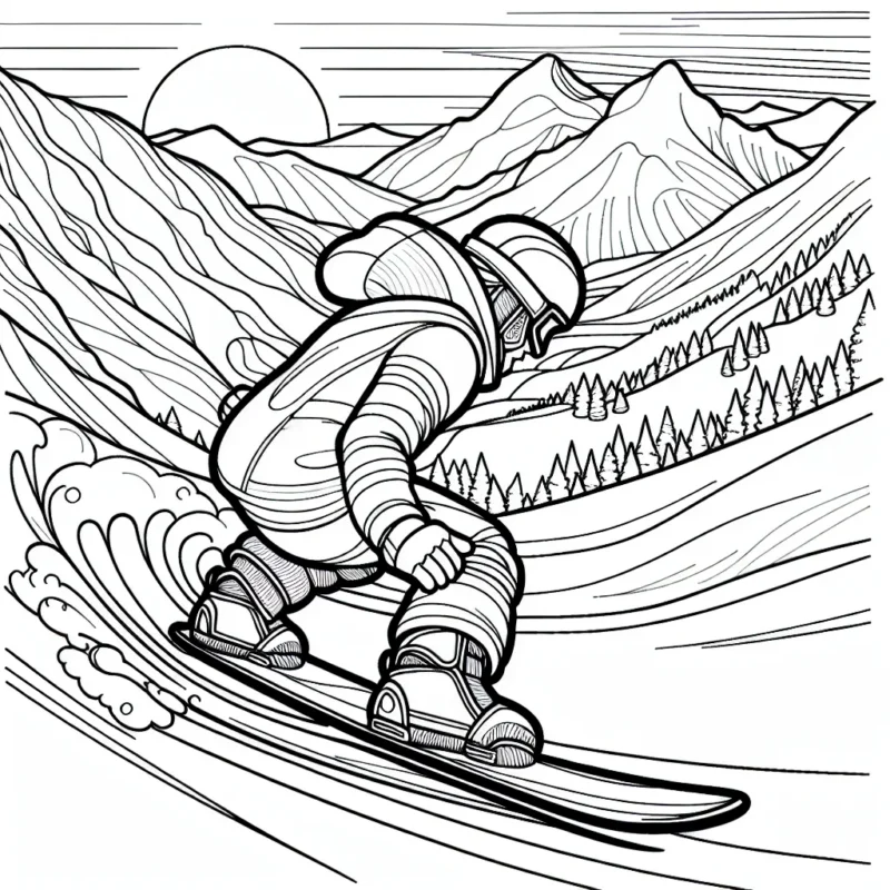 Imagine un casse-cou prêt à braver les hauteurs sur sa planche de snowboard. Il dévale une pente vertigineuse avec un décor époustouflant autour de lui, illustrant parfaitement l'excitation et le frisson des sports extrêmes.