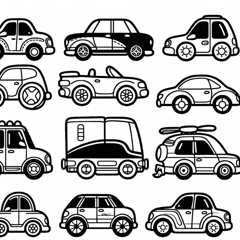 Une collection unique et amusante de voitures par marque à colorier ! Chaque voiture est représentée dans un style de dessin amusant et simple, rendant le coloriage adapté pour les enfants de tous âges.