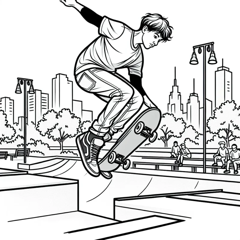 Un skateboarder professionnel en pleine action dans un skatepark urbain