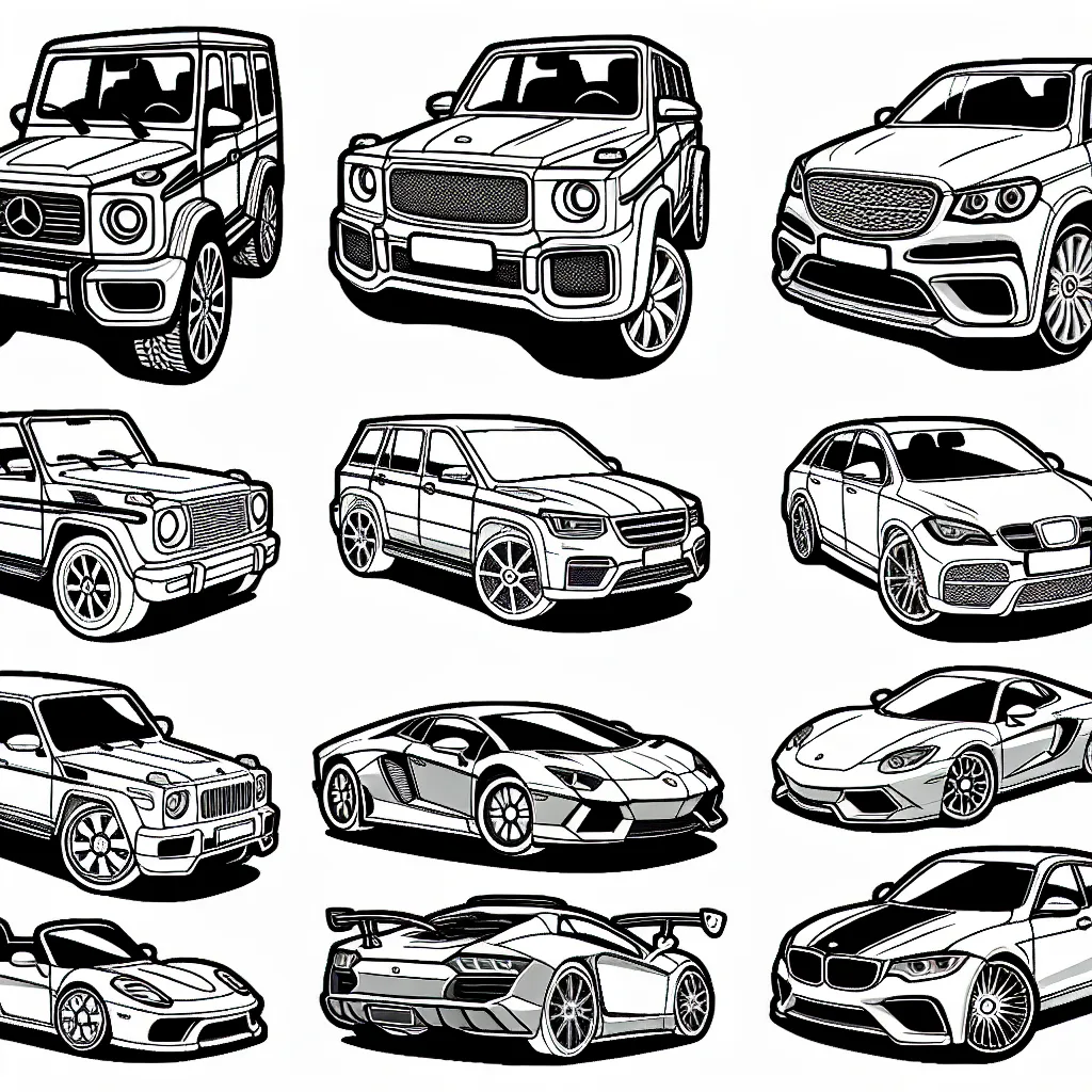 Cet atelier de coloriage vous propose de découvrir des voitures par marque. Chaque page comporte un dessin détaillé d'un modèle de voiture spécifique d'une marque reconnue. Vous pouvez colorier des marques comme Ferrari, BMW, Mercedes-Benz, Toyota, Audi et bien d'autres encore !