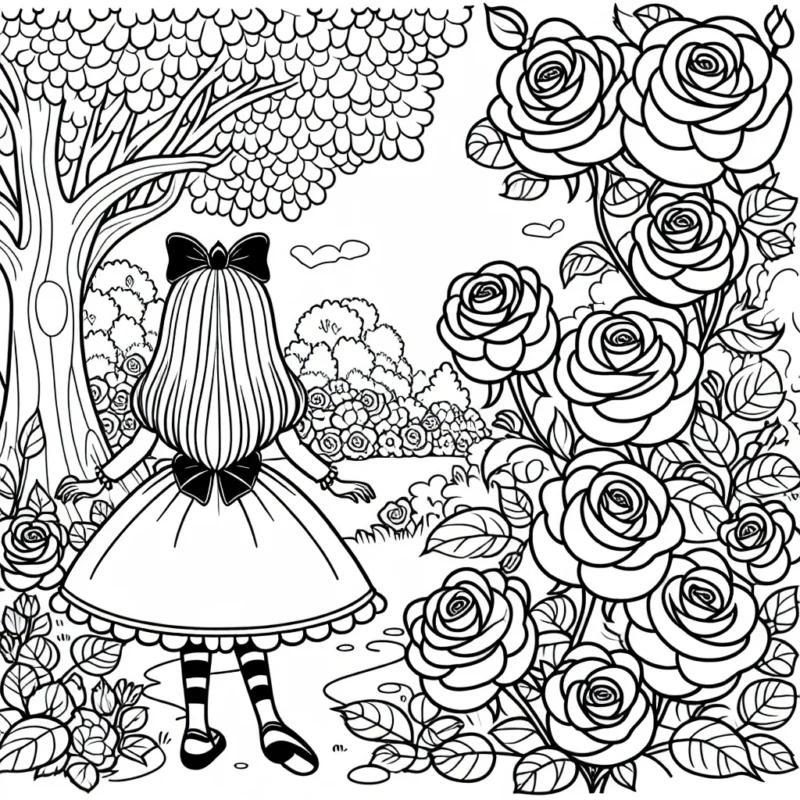 Alice, la princesse des fleurs, est dans jardin féerique où les roses sont grandes comme des arbres. Peux-tu l'aider à apporter de la couleur à ce monde magique ?