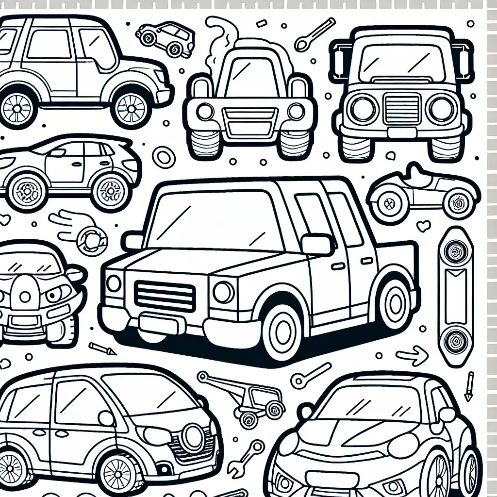 Dessiner et colorier une collection variée de voitures de différentes marques