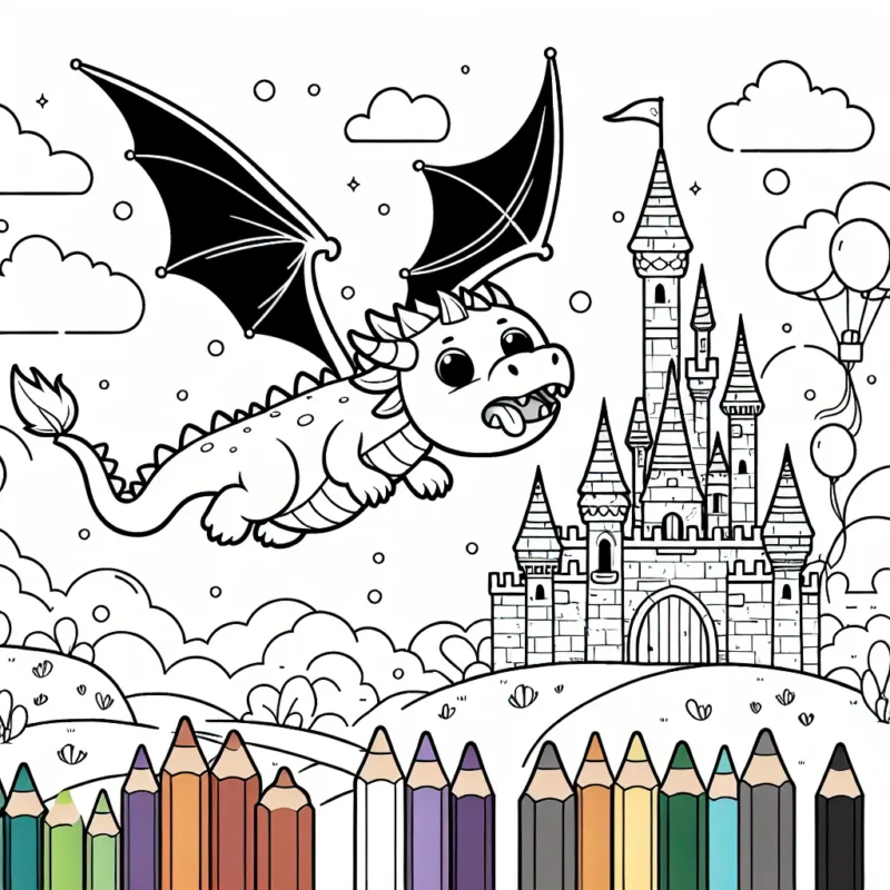 L'aventure excitante du petit dragon volant au-dessus du château fantastique