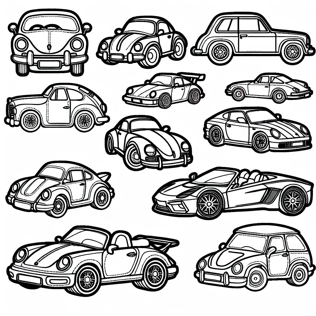 Un assortiment de voitures emblématiques de différentes marques attendent d'être colorées !