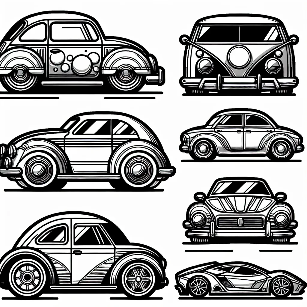 Créons des voitures colorées ! Pour chaque marque de voiture, il y a une forme unique à colorer. Du design en forme de bulle de la Volkswagen Beetle, aux lignes élégantes de la Mercedes-Benz, en passant par les courbes nerveuses de la Lamborghini, explorons ensemble le monde de l'automobile en le coloriant. Utilise tes couleurs préférées pour donner vie à ces voitures !