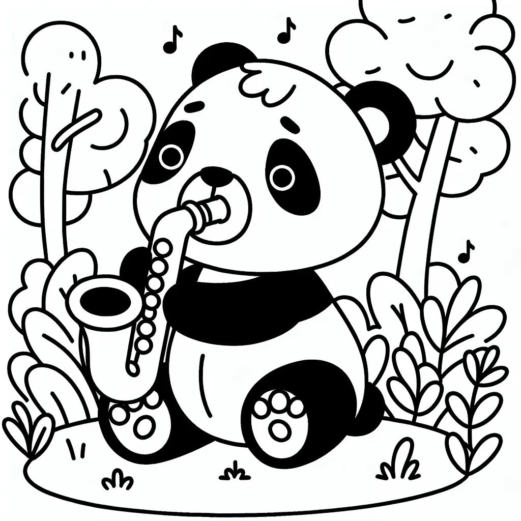 Un panda qui joue du saxophone dans une forêt enchanteresse