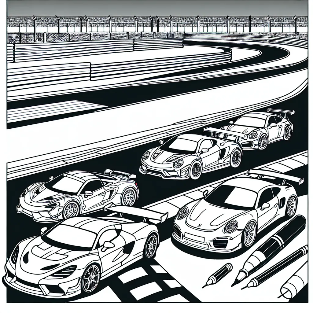 Un circuit de course avec différentes voitures de sport