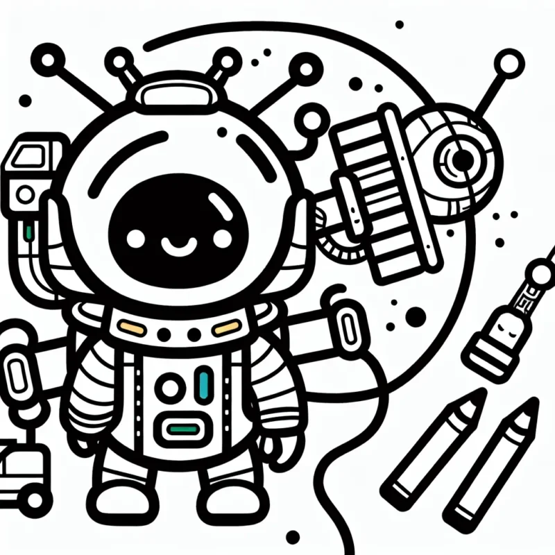 Un petit robot mignon équipé d'outils divers et variés pour aider dans sa mission de réparation d'une station spatiale en orbite autour de la Terre. Préparez vos crayons pour ajouter des couleurs vives à ce monde de haute technologie!