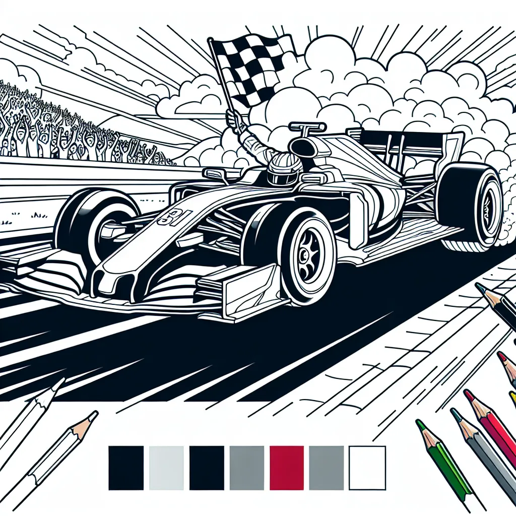 En tant que coureur automobile d'élite, dessine et colore ta voiture de rêve en pleine course sur une piste effrénée. Imagine les détails de ta voiture, ses couleurs éclatantes, le rugissement de son moteur, la vitesse à laquelle elle parcourt la piste. N'oublie pas le paysage environnant, les supporters qui t'encouragent sur les côtés, peut-être même un drapeau à damier à l'arrivée ?