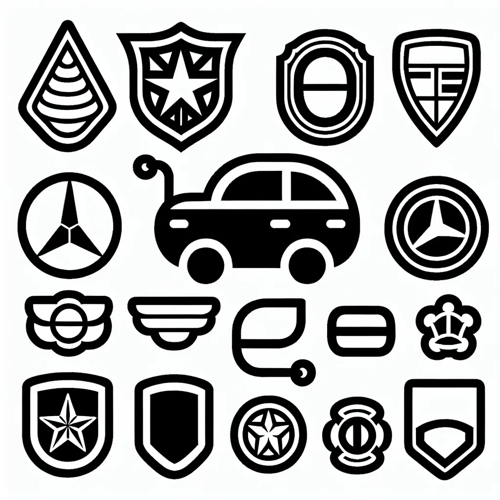 Marquons les différentes marques de voitures avec leurs logos distinctifs, prêts à être colorés