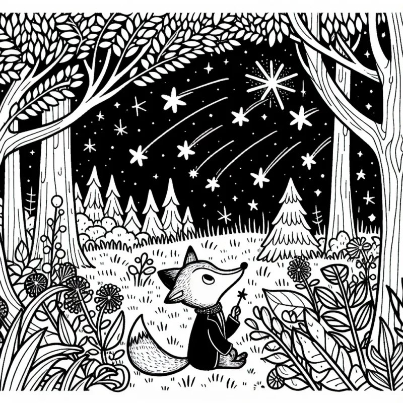 Wilbur le renard cherche des étoiles filantes dans la forêt enchantée