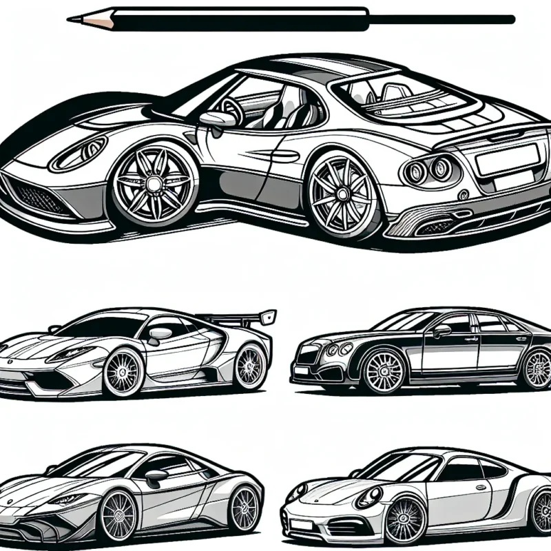 Dessine et colorie une variété de voitures en se basant sur leurs marques distinctives. Tu peux inclure des marques comme Ferrari, Audi, BMW, Ford, et bien d'autres. Assure-toi de maintenir l'authenticité de chaque marque en reproduisant fidèlement leurs logos et leurs modèles phares.