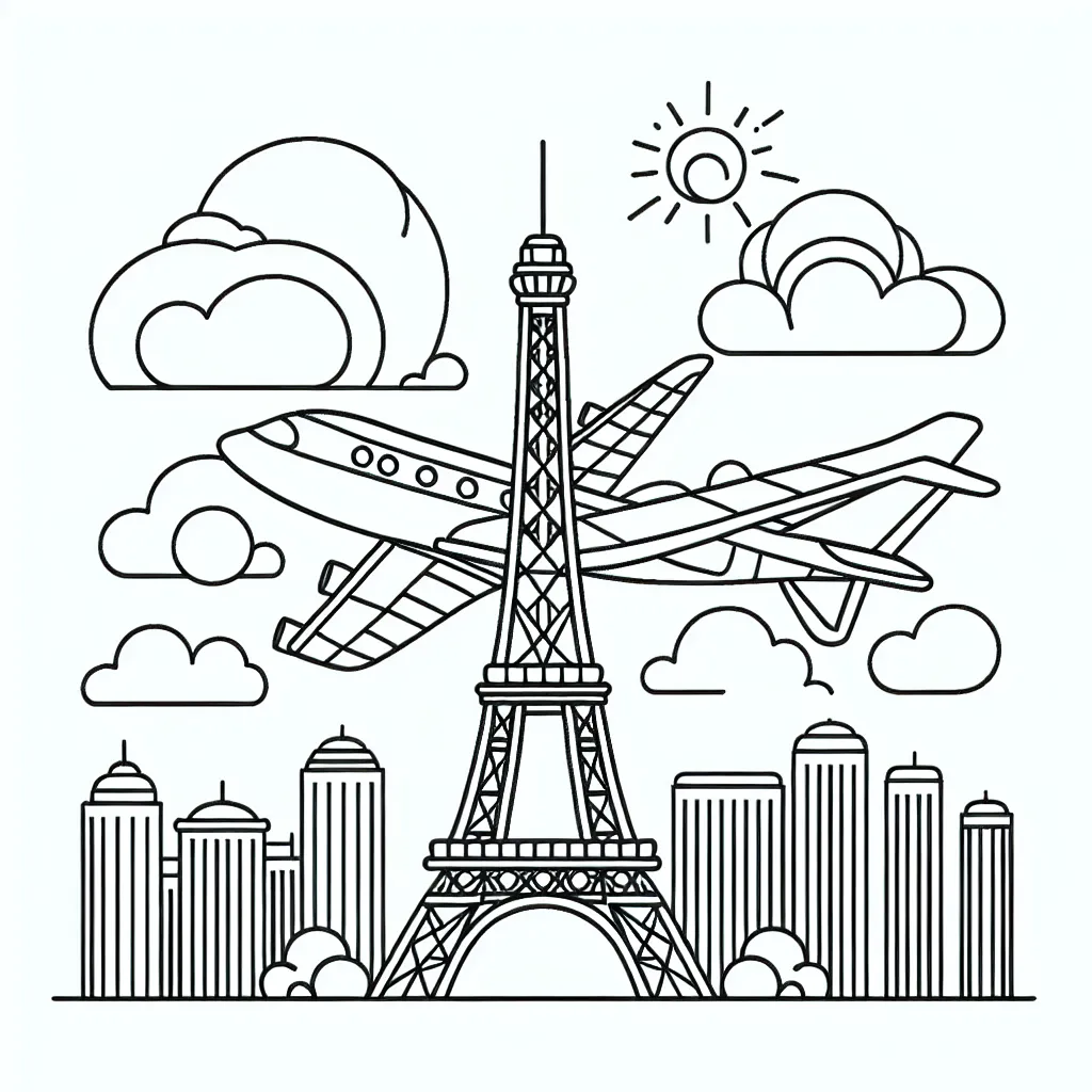 Un avion de ligne moderne survolant Paris avec la Tour Eiffel en arrière-plan