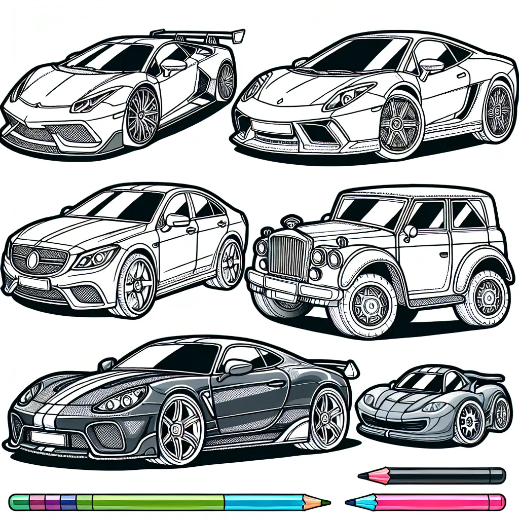 Des voitures brillantes de toutes les marques attendent vos couleurs! Que ce soit une Porsche éblouissante, une Mercedes élégante, une BMW robuste ou une Ferrari rapide - laissez votre imagination vous guider en ajoutant de la couleur à ces voitures incroyables.