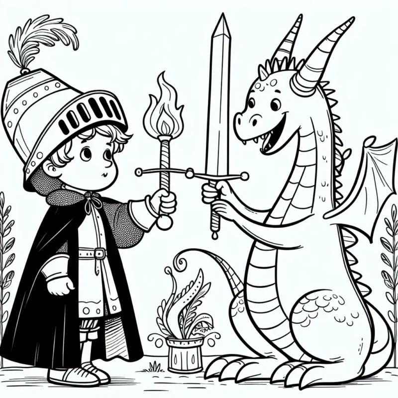 Un jeune chevalier courageux protège un dragon amical du méchant sorcier