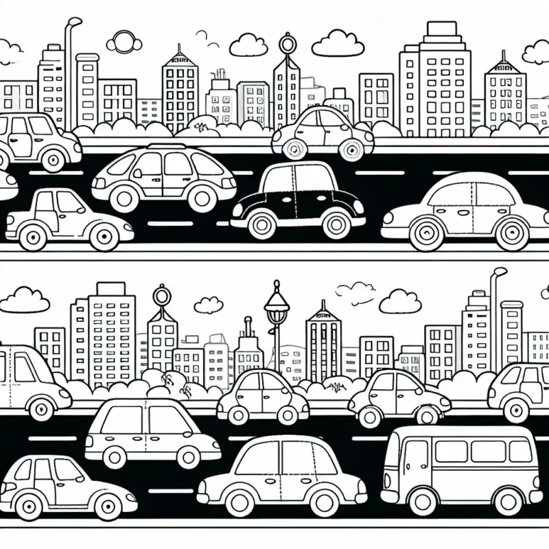 Un assortiment de voitures de différentes marques sur la route d'une ville animée