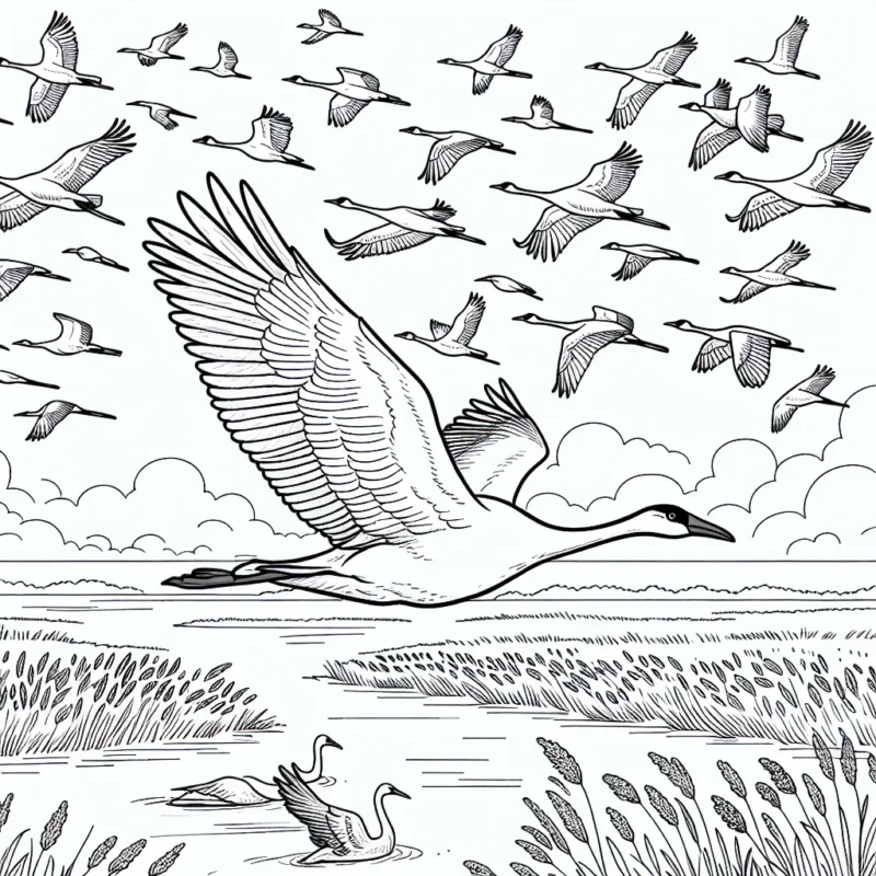 C'est le jour du grand vol des oiseaux migrateurs pour leur voyage annuel. Dessine et colore ce moment important de la nature en veillant à capter la beauté et l'intensité du vol en formation, le changeant paysage sous eux et le ciel vaste et lumineux les accueillant.