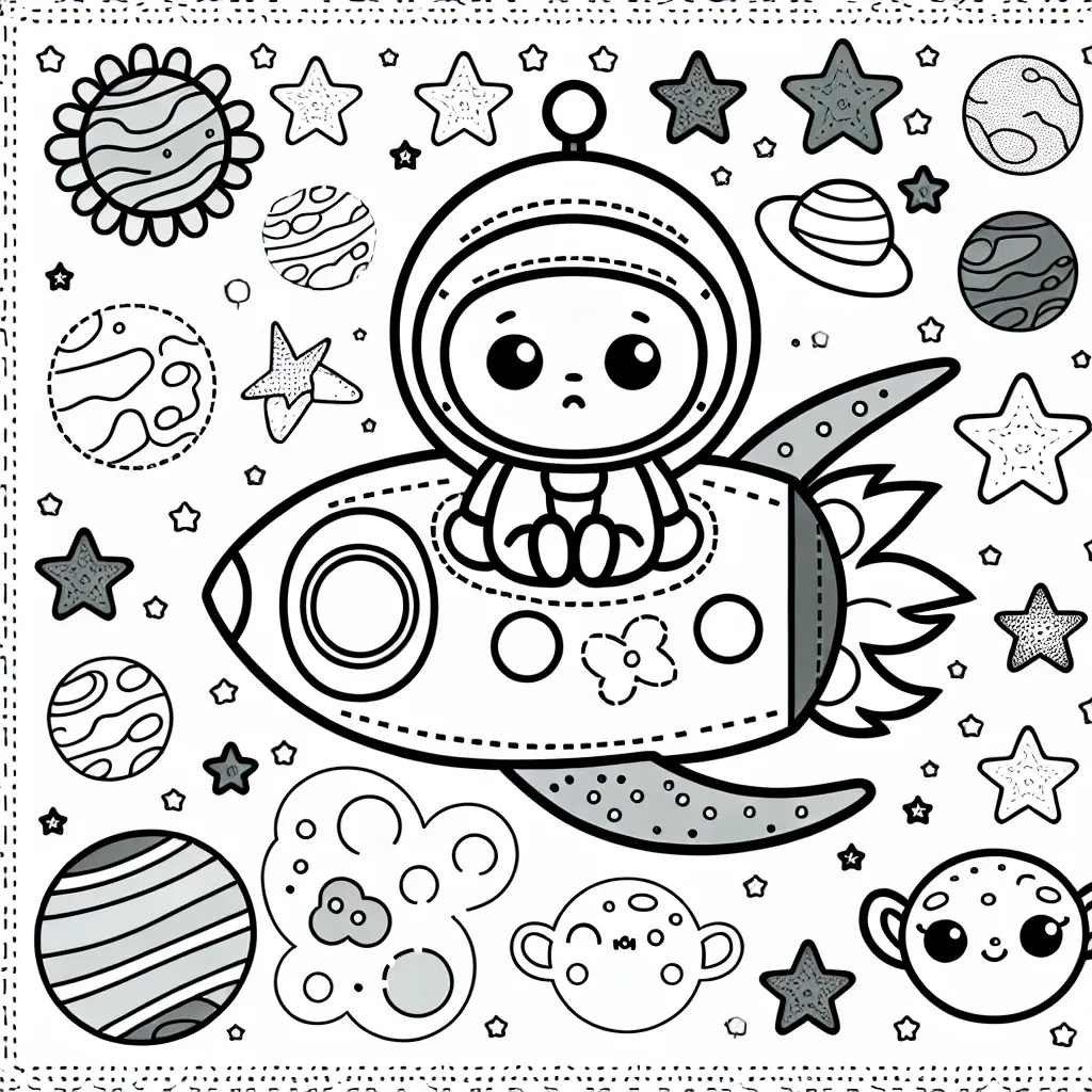 Aidez le petit Thomas à décorer son avion spatial ! Il y a beaucoup d'étoiles à colorier et son vaisseau a besoin de couleurs vibrantes pour traverser l'univers. N'oubliez pas les créatures extraterrestres !