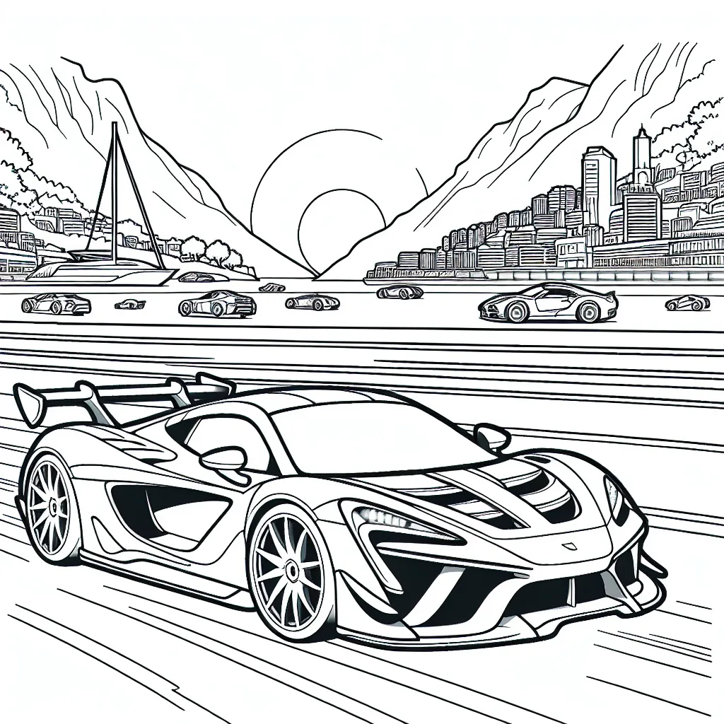 Dessine une course passionnante de voitures de sport flamboyantes sur le circuit de Monaco