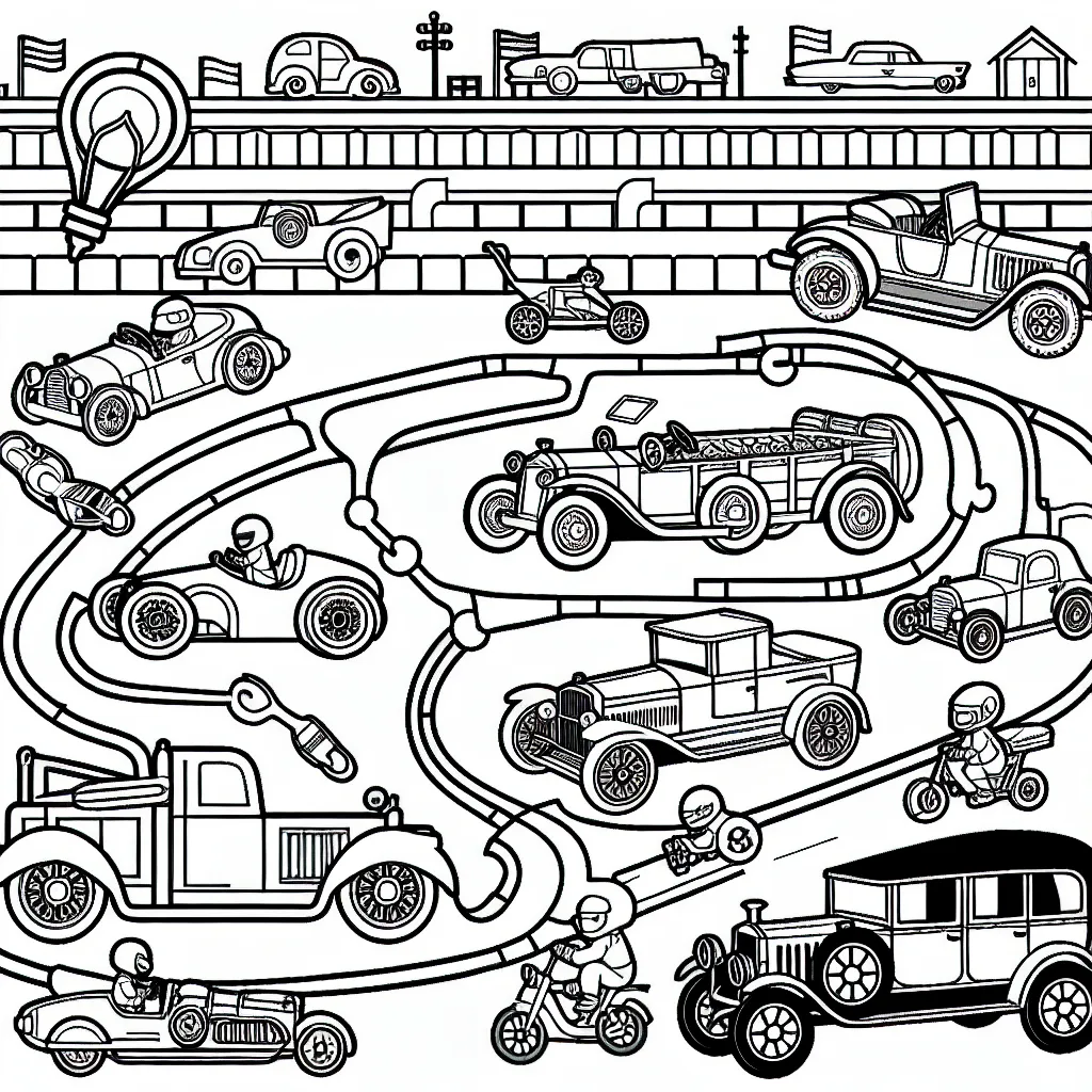 Un circuit animé avec des voitures de différentes marques et de différentes époques pour un voyage dans le temps de l'histoire automobile.