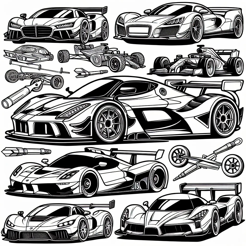 Dessine diverses voitures des marques célèbres : Ferrari, Audi, Mercedes et Bugatti. Assure-toi de donner à chaque voiture des détails précis pour qu'ils soient reconnus facilement. Utilise ta palette de couleurs pour donner vie à ces voitures incroyables!