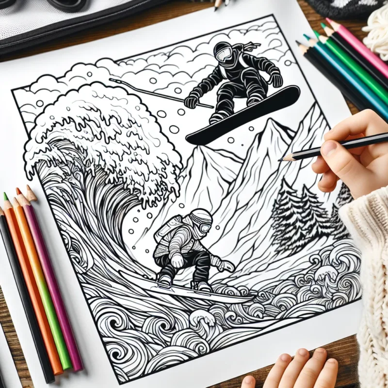 Sur cette page de coloriage, tu découvriras différentes disciplines de sports extrêmes à travers des scènes incroyablement détaillées. As-tu déjà vu un snowboarder dévaler une pente de neige ou un surfeur dominer une vague gigantesque ? À toi de leur donner vie avec tes couleurs préférées !