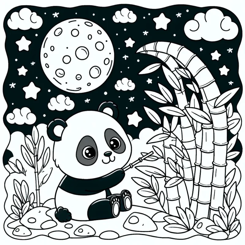 Un panda qui mange des bambous sur la lune.