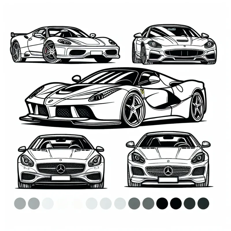 Présente de splendides voitures de marques populaires telles que Ferrari, Audi, BMW et Mercedes. Chaque voiture est desservie dans les moindres détails pour rendre ton coloriage encore plus réaliste.