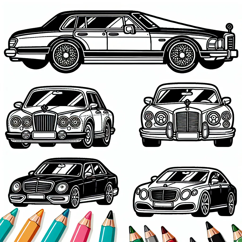 Dessine une série de voitures par marque comme Ferrari, Bugatti, Lamborghini et BMW. Assure-toi d'inclure les détails emblématiques de chaque marque! Ensuite, colore chaque voiture avec des couleurs vives et amusantes!