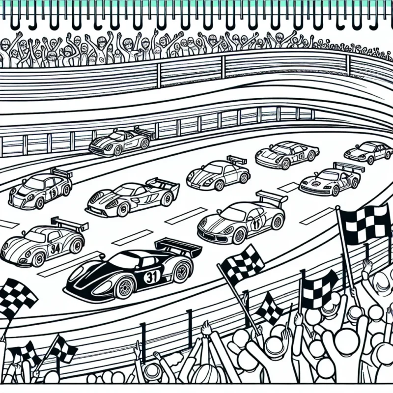 Dessinez une course passionnante entre des voitures de différents modèles sur une piste animée par l'événement