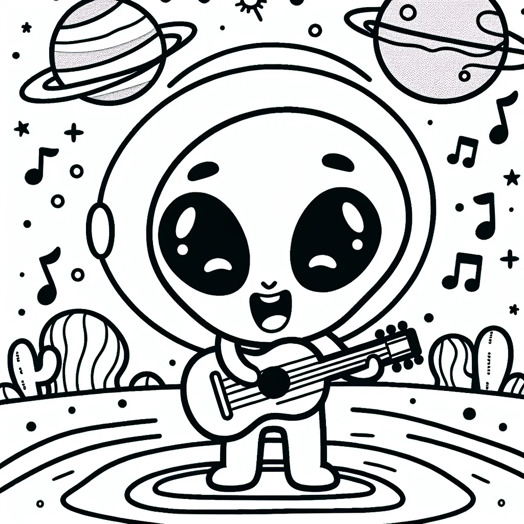 Un joyeux petit extraterrestre donne un concert pour ses amis sur sa planète.