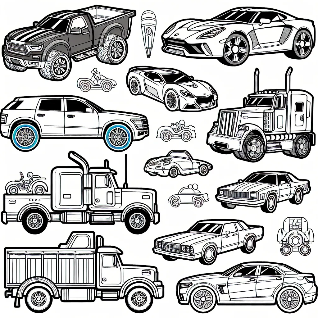 Dessinez et colorez différentes marques de voitures comme Renault, Peugeot, Volkswagen, Ford, ou encore Ferrari. Utilisez vos couleurs préférées et ajoutez même des détails pour rendre ces voitures uniques.